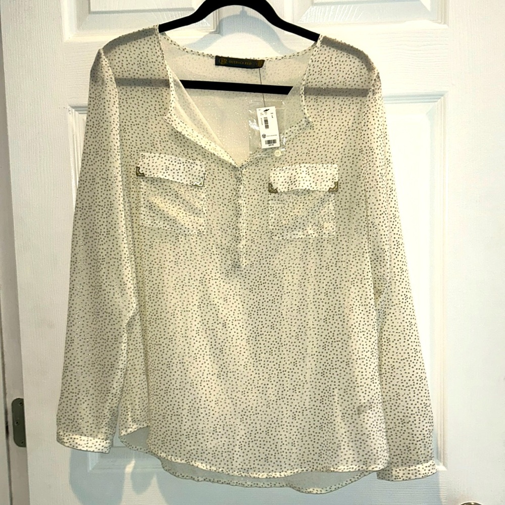 Outback Red Long Sleeve Blouse - Metallic Pattern - Size L - NWT